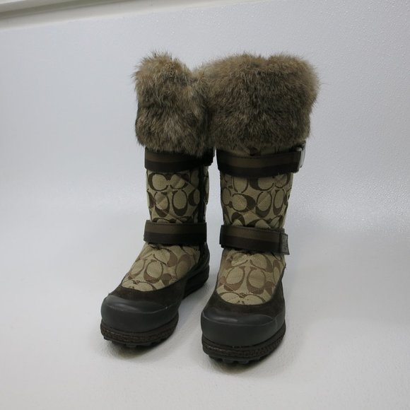 Coach Signature Mariette Fur Trim Canvas Boots Size 5.5 M - Picture 9 of 9